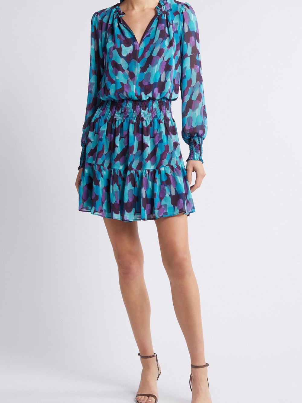 Chelsea28 Smocked Waist Abstract Print Long Sleeve Minidress